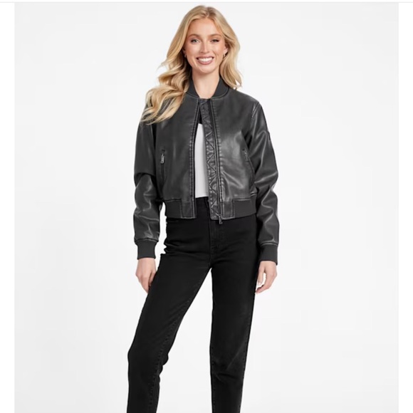 Faux-leather Bomber Jacket - Picture 3 of 5